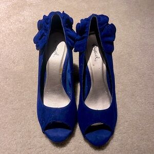 Qupid Blue Velvet Open Toe Womens High Heel Evening Dress Shoes